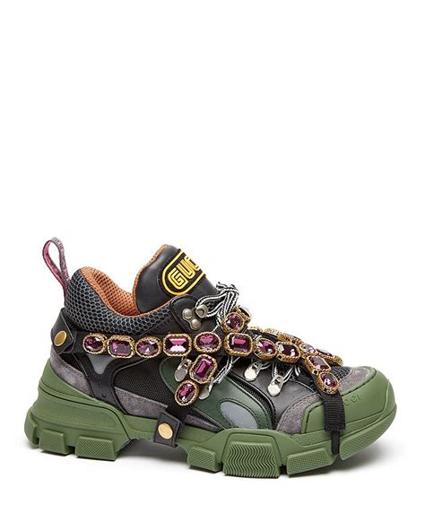 gucci women's sega leather lace up sneaker with removable crystals|Gucci Flashtrek SEGA Green Removable Crystal (Women's).